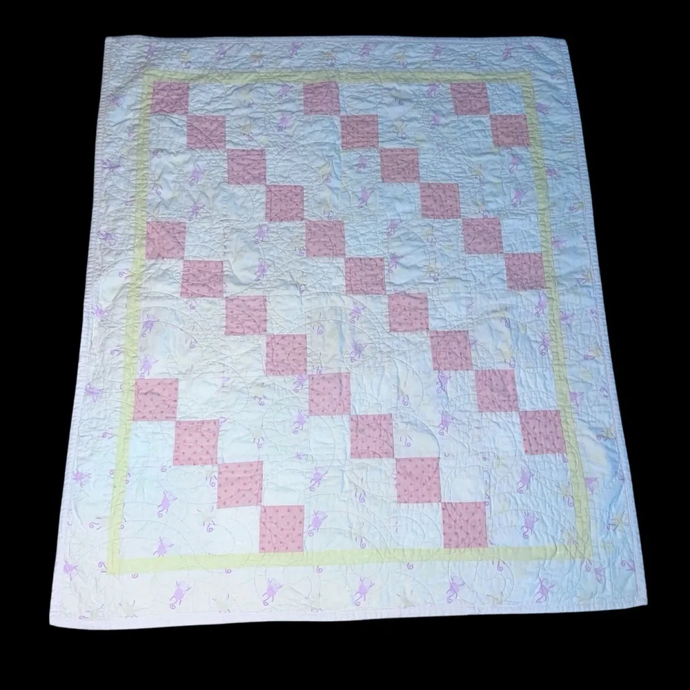 Handmade Quilts for Kids Nursery Baby Quilt Pink & White Patchwork Checkerboard